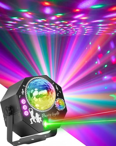 Discolicht 4-in-1 LED Partylicht mit 64 Mustern für DJ Events | mit Fernbedienung und 1,5 m USB-Kabel,Geeignet für Geburtstagsfeiern, Halloween, Clubs, Festivals