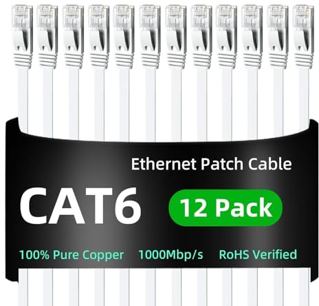 Yauhody Cable Ethernet Cat 6 de 3m 12piezas, Cable de Red Gigabit de Alta Velocidad, Cable de Conexión LAN para TV, Juegos y Router (Blanco)