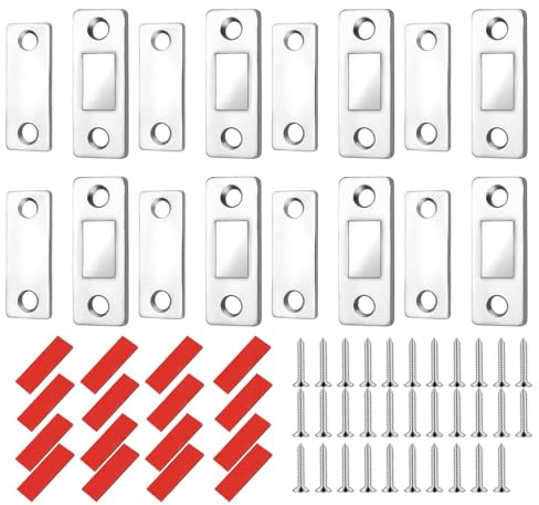 8 Pack Magnetic Door Catch,Screw in Magnets, Stainless Steel Door Magnets, Ultra Thin Door Magnets for Internal Doors, Adhesive & Screw Installation, Invisible Magnetic Catch for Kitchen, Bathroom,