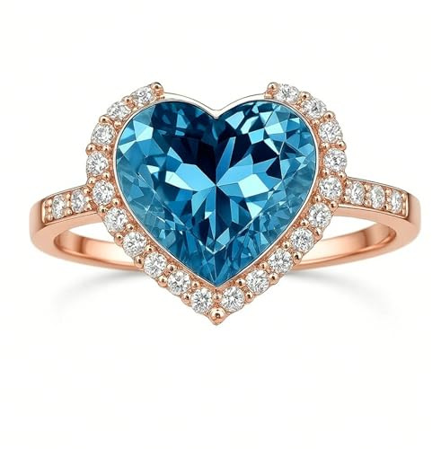 Whoiy Hochzeitsring 9 Karat Gold Damen, Ehering 375 Rotgold Trauringe Echtgold Herz 1.2ct Topas Bandringe für Frauen Gr. 51 (16.2)