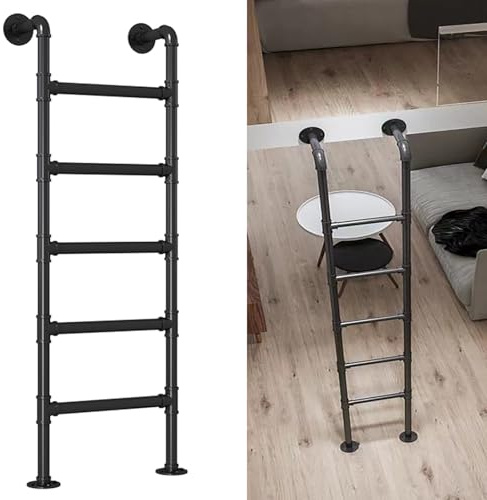 ZENSTYW Escalera De 5 Peldaños Montados Desde La Pared Al Suelo,Escalera para Interior De Litera,Escalera De Pared para Ático,Escalera De Escalada Universal,Carga De 330 Libras(155cm/61in)