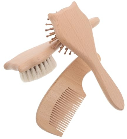 BELLIFFY 3 St Delars Babyborst Kamset med Mjuka Ullborstar för Pojke Lugnande Massageborste Skonsam Hårvård och Skalpmassage Vård för Babyhud och Hår