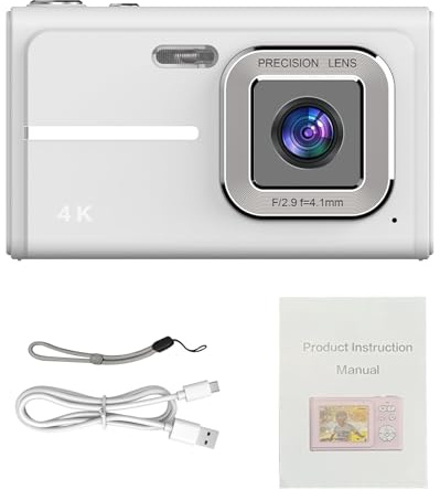 Walmeck Kids and Beginners 1080P Vlog Camera 48MP 16X Zoom Autofocus Compact Digital Camera with 2.4 Inch IPS Screen Lightweight Portable for Student Photography (Silver)