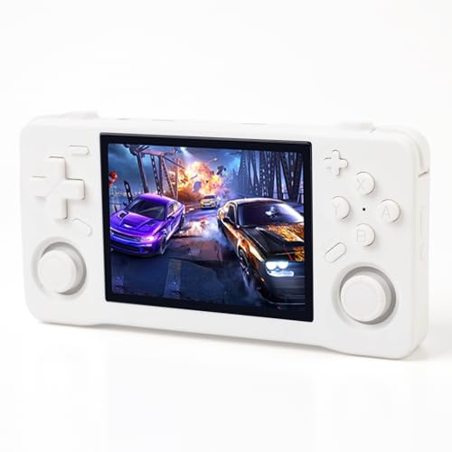 EIMSOAH Console di Gioco Portatile retrò, Lettore da Gioco Portatile con Schermo HD 640x480 da 3,5 Pollici, Chip RK3326 64 Bit A35 e Batteria da 4000 mAh, per Emulatori MAME N64 (Bianco)
