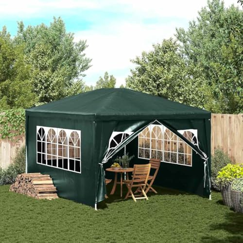 Tenda per feste, 3 x 4 m, verde, con 3 pareti laterali e finestre rimovibili, tetto in polietilene resistente ai raggi UV e all'acqua, per eventi all'aperto, tenda da giardino con robusto telaio in
