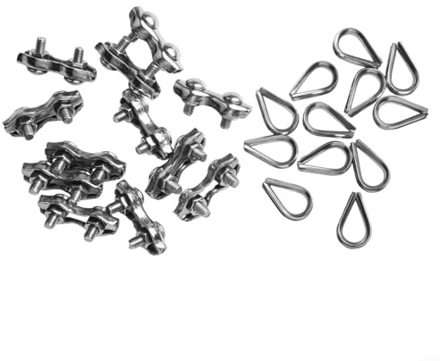 12 Stück für Duplex Drahtseilklemme Kit mit Kausche, 304 Edelstahl Kabelklemmen für M2, für M3, M5 Drahtseile, korrosionsbeständig, hohe Belastung Industrial(M2)