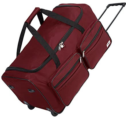 DEUBA Reisetasche | mit Trolleyfunktion | Rollen mit Kugellager | Teleskopgriff | abschließbar -【Farb-und Größenauswahl】 Sporttasche Reisetrolley Gepäcktasche, Rot, 85L = 70 x 36 x 34 cm (LxBxH)