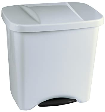 Denox Cubo de Reciclaje con Pedal 50L Blanco– Contenedor de Basura Ecológico para Cocina – Con Separadores Internos Ajustables, Plástico Resistente y Fácil Limpieza