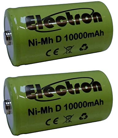 2x Batteria ricaricabile Ni-Mh Torcia D 1,2V 10000mAh 10Ah 61x33mm 33x61mm NiMh