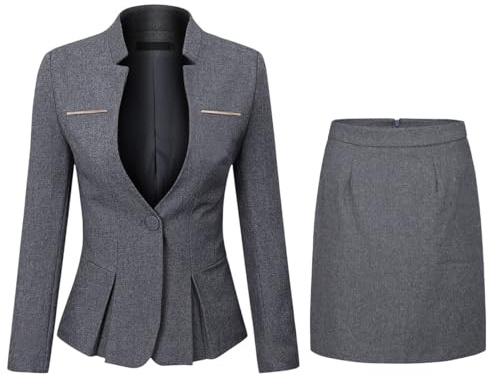 YUNCLOS Damen 2-teiliges Business-Rock-Anzug-Set, Bürodame, schmale Passform, Blazer und Rock, Blazer und Rock, Dunkelgrau, X-Klein