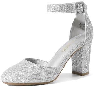 DREAM PARIRS Kvinnor högklackade stängda tåskor block ankelrem damsandaler för bröllop, Silverglitter, 41 EU