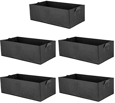 Poxl – Saco para plantas de tela no tejida, paquete de 5 unidades, bolsa de fieltro, grande, cuadrado, jardín, jardinera con asas para balcón, jardín, 60 x 30 x 20 cm