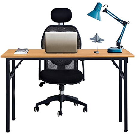 Sogesfurniture Bureau Pliant 120x60 cm, Table d'Ordinateur Pliable, Poste de Travail en Bois pour Maison et Bureau, Teck & Noir AC5TB-120-SF