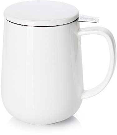 Sweese 20 OZ Porcelain Tea Mug with Infuser and Lid, Loose Leaf Tea Cup, Gifts for Tea Lover - White