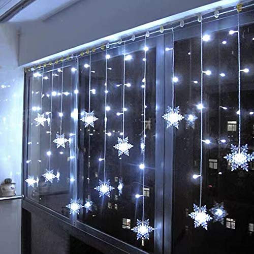 Klighten Rideau Lumineux Flocon de Neige, 3.5M Guirlandes Lumineuses 96 LED 8 Modes d'Eclairage, Decoration de Fenêtre, Noël, Mariage, Anniversaire, Maison, Pati - Blanc Froid