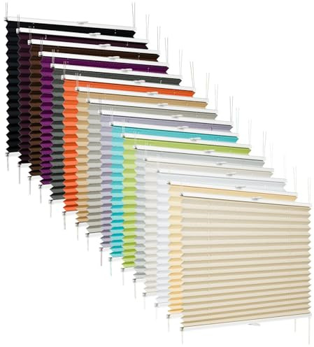 etusimo Plissee nach Maß ohne Bohren Klemmfix Faltrollo | Breite 20-50 cm x Höhe 30-100 cm, Farbe Creme | Sonnenschutz Sichtschutz für Fenster und Tür