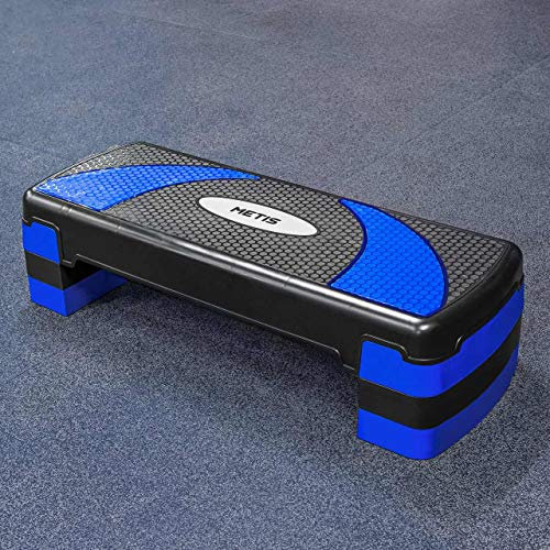 METIS Aerobic Stepper - Verstellbare Höhen | Aerobic Fitnessgeräte für Zuhause - 10cm, 15cm und 20cm | Heimtraining | Steppbrett für Fitness | 3 Farben (Schwarz/Blau)