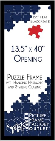 PictureFrameFactoryOutlet 13.5x40-1.25 Flat Black Profile Puzzle Frame - Hanging Hardware and Plexiglass Included - A Sleek Showcase for 13.5x40 Artworks and Puzzles