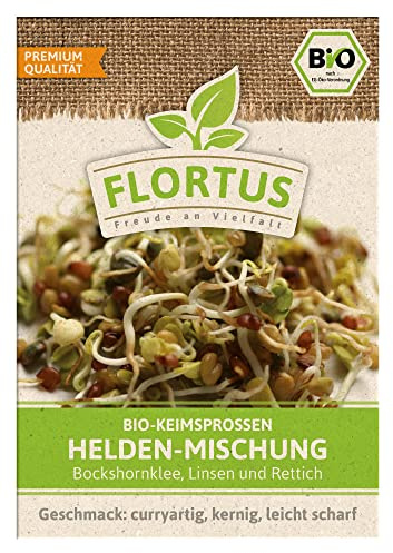 FLORTUS BIO Keimsprossen Helden-Mischung (Bockshornklee, Linsen und Rettich) | Gesunde & leckere Keimsprossen | Sprossensaat | Keimsprossen | Keimsaaten