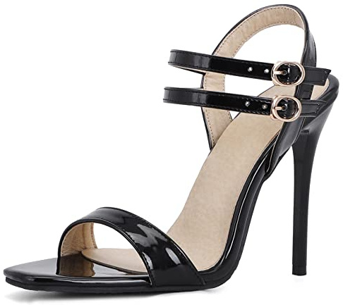 Lroey Reoly Sandale à Talon Haut Femme, Sandales Bout Ouvert Elegant Aiguille Chaussures de Fête Boucle Bride Cheville 154 Noir Taille 47 EU