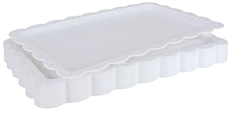 ASelected Lot de 12 plateaux de service pour aliments, 35,5 x 23 cm, plateaux de service en plastique blanc pour fêtes, gâteaux, fruits, sandwichs, desserts, collations