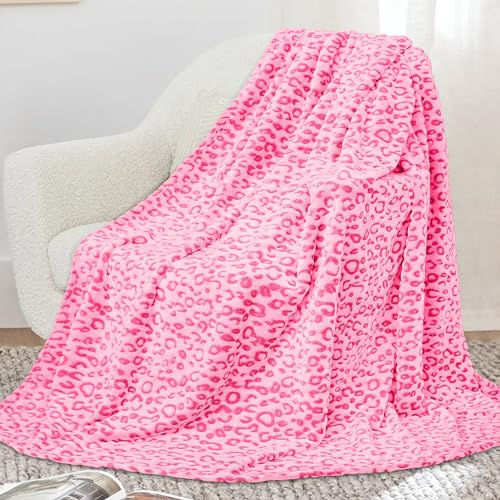 SEEGU Cheetah Fleece Blanket Throw Blanket Cozy Warm Plush Leopard Blanket Pink Lightweight Blankets for Couch, Sofa, Bed, Camping, Travel 50x60 inch (BP-15)