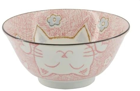 Tokio Japan Design Katzen Schalen Kawaii Cat Tayo Schüssel Black Green Blue & Pink | Nippon Porzellan Ramen Reis Nudel Suppen Dessert Bowl | süße Katzenschälchen (Floral Cat 15x7cm 500ml Pink)