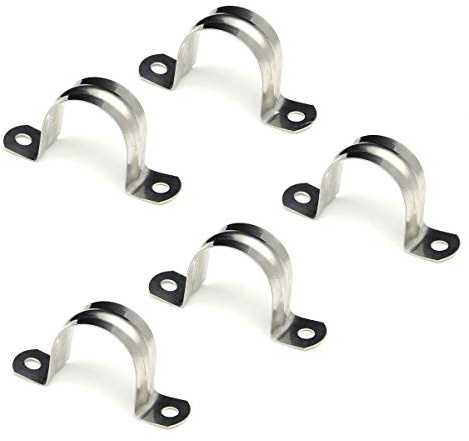 5PCS Pipe Clips, U Bracket 100MM Drain Pipe Bracket 2 Holes 304 Stainless Steel Tension Tube Clip Clamp for Pipe Fixing