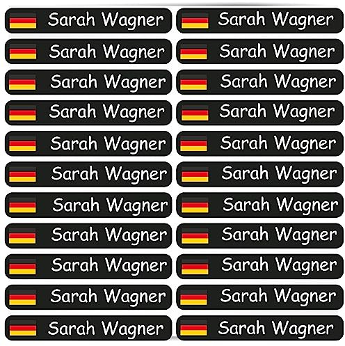 Namensaufkleber - Kinder - 46x7 mm 60 Stück - Fahne Deutschland - mit Wunschtext - Name - personalisiert - Namensetiketten - für Jugendliche - Firma - Universität - Schule - Kinder - KITA