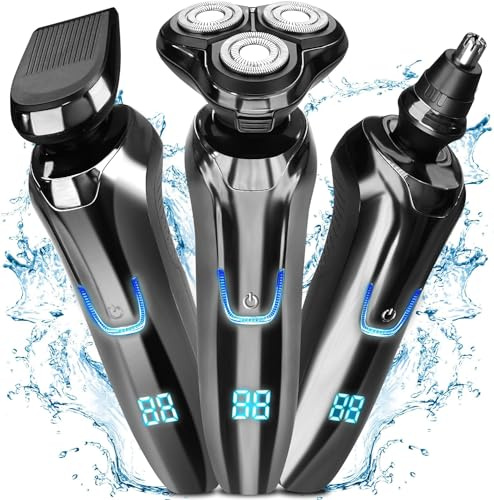 Electric Razor for Men, 120 Min Ultra-Long Shaving, IPX Waterproof, 4D Wet & Dry Shaver with Precision Trimmer and Nose Trimmer, Smart LED Display, Shaver for Men (Black)