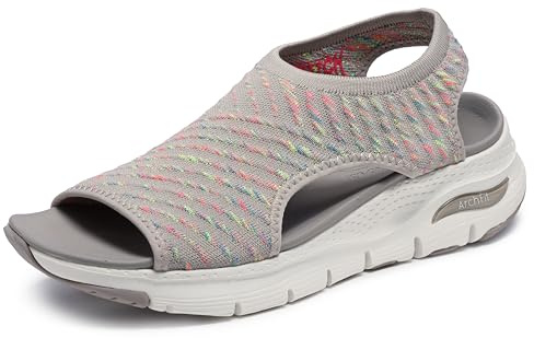 Skechers Damen Arch Fit Fußgewölbe-Passform – Catchy Wave, Taupe Multi, 39 EU