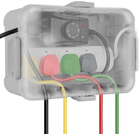 RESTMO Large Outdoor Electrical Box with Transparent Lid, IP54 Waterproof Box, Weatherproof Extension Cord Cover for Photocell Light Sensor Timer, Power Strip, Outlet, Plug, 32 x 22 x 13 cm, Grey