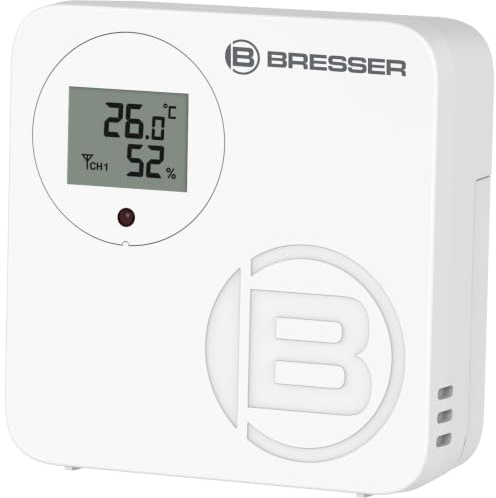 Bresser Sensor Termo Higrómetro Exterior 433 MHz con LCD y Alcance 80 m | Temperatura y humedad, protección IP44, uso independiente, requiere 2 pilas AAA, compatible con estaciones meteorológicas