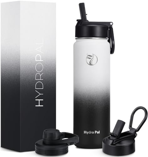 Hydropal Botella Agua Acero Inoxidable - Botella Termica de 500ml 750 ml 1 L 1,2 L 1,9L con Pajita y 2 Tapas - Termo de Doble Pared Sin BPA - Boca Ancha a Prueba de Fugas - Para Lavavajillas