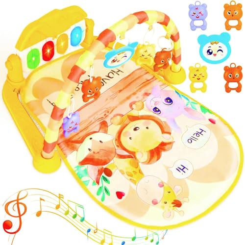 Baby Gym Play Mat, Baby Piano Play Mat, Musical Baby Gyms Activity Center Kick and Play Mat Tummy Time Baby Mat Toys for Newborn Toddler Infants 0+ Months