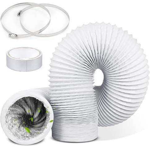 Abluftschlauch Ø150mm Alu Flexrohr Länge 3M PVC Alurohr Lüftungsschlauch Schlauch mit 2 Schlauchschelle Edelstahl für Klimaanlagen, Rohrventilator, Wäschetrockner (150mm)