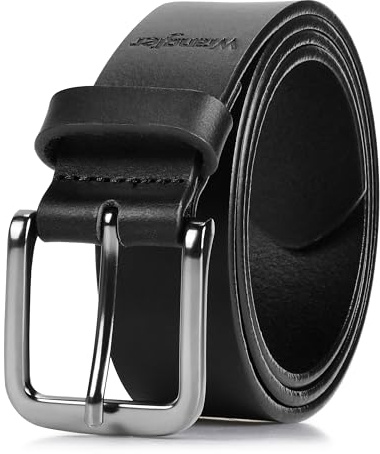 Wrangler Men’s Full Grain Genuine Leather 35mm Thick Casual Belt for Jeans, Pants - Black, 32