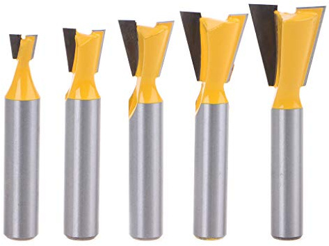 Lot de 5 mèches de défonceuse à queue d'aronde de qualité industrielle de 8 mm à tige de 14 degrés pour défonceuse à queue d'aronde Ta 1/4 tige 1/4 pour portes d'armoire, fraises de toupie