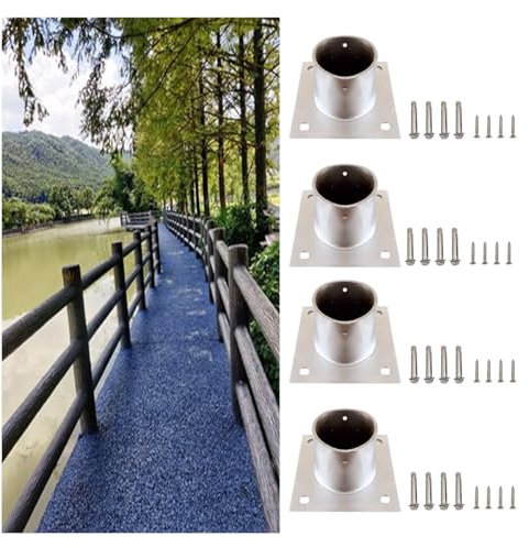 Pfostensockel Mit Schrauben Runder Aufschraubhülse Holzzaunpfostenanker Edelstahl Heavy Duty Zaunträger Hülse Für Zaun, Deck, Geländer, Unterstützung(Color:4PCS,Size:Diameter: 7.48in; H: 4.72in)