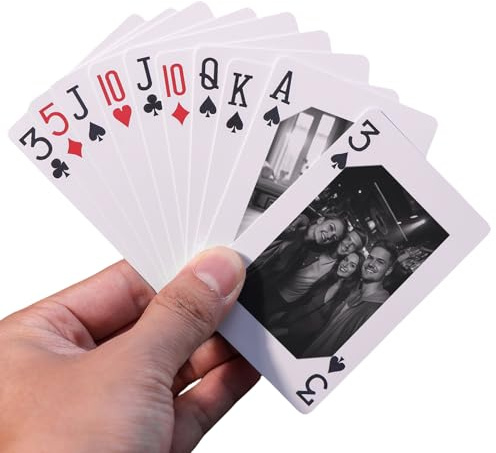 Personalisiertes Kartendeck mit Fotos, personalisierte Albumalternative, einzigartige Familienparty-Souvenirs, Fotogeschenke, Paarfotos, Spielkarten, Beige