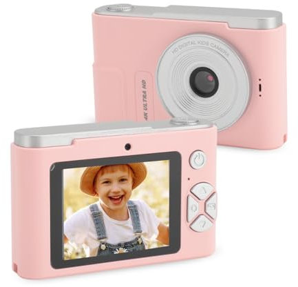 Fotocamera Digitale da 2,4 Pollici, Piccola Fotocamera da Viaggio Compatta 4K 48MP, Zoom Digitale 16X, Fotocamera per Bambini, Messa a Fuoco Automatica, Regali per Bambini, (Rosa)