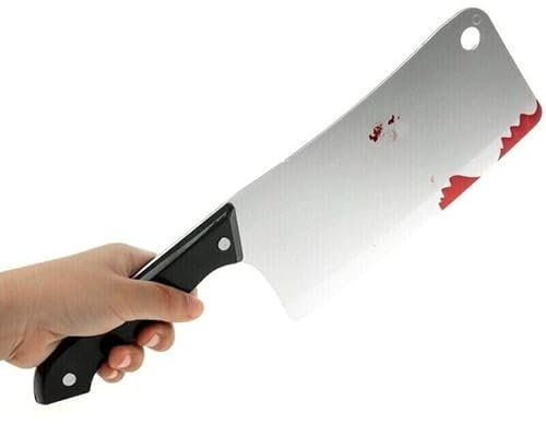 jokeshop Butcher's Cleaver Prop 30cm Fake Bloody Kitchen Knife with Black Handle Halloween Slasher Bloody Knife Fancy Dress Weapon Accessory Prop