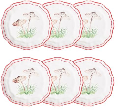 UP ware - Juego de 6 platos de ensalada de melamina, sin BPA, aptos para lavavajillas, platos redondos para risotto, pasta y ensalada, platos de ensalada de 9 pulgadas (hongo sombrilla)