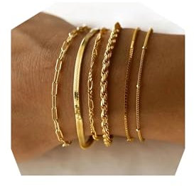 sundrerfect 6 Pezzi Bracciali Oro Donna,Set di Bracciali in Acciaio Inox - Gioielli Donna Oro Waterproof - Set di Cubano Clip