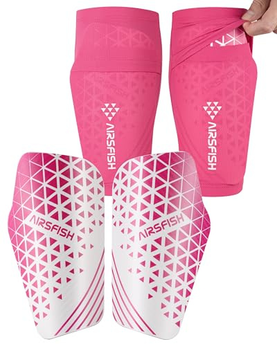 AIRSFISH Fußball-Schienbeinschoner für Kinder,Jugendliche und Erwachsene,Schienbeinschoner und Ärmel mit optimierten Taschen,Eva-Dämpfung zur Reduzierung von Aufprallverletzungen bei Fußballspielen