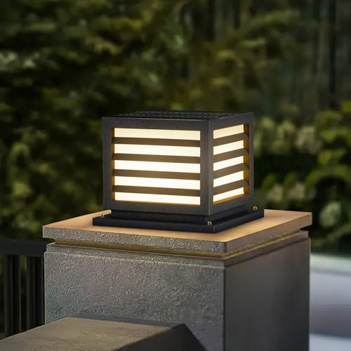 PAKEDANDUN Solar Post Light, 9.84 Pillar Light Outdoor Waterproof Modern Column Lamp Outside Gate Posts Cap Lantern 3000K LED Lighting Fixture for Flat Surface Patio Garden Driveway Decoration