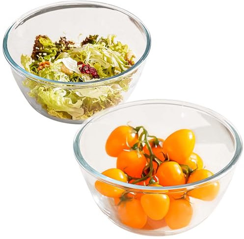 GOMETY Juego de 3 cuencos de cristal de 500 ml+800 ml+1100 ml, ensaladera de cristal, cuencos grandes redondos de postre, cuencos de cristal para la cocina, cuencos para ensaladas, frutas, cereales,