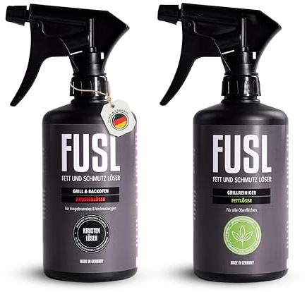 FUSL Grillreiniger-Set – Fettlöser & Krustenlöser je 500 ml mit Überkopf-Sprühfunktion – Für empfindliche Oberflächen & Eingebranntes – Spezialreiniger-Set für den Grill