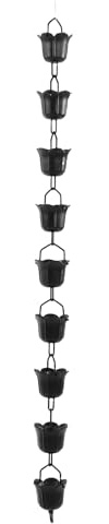 Srliya Regenfängerkette für Gutter Aluminiumlegierung Blume Blütenblätter Dekorativer Regenkette Ersatz Downspout Schwarz