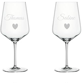 EKM Living Weinglas 2er Set mit Gravur personalisiert mit Namen und Herz/individuelles Geschenk für deine liebsten zu jedem Anlass/Weingläser Spiegelau & Nachtmann Style